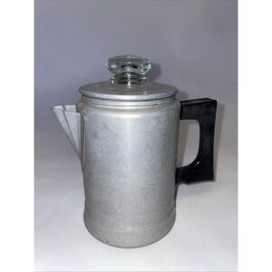 Comet Aluminum Percolator Coffee Pot with Glass Lid & Basket, Vintage USA 2 Cups